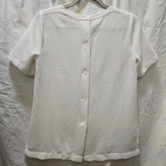 Madewell white textured button-down back short sleeve top poly/silk slits - Picture 6 of 11